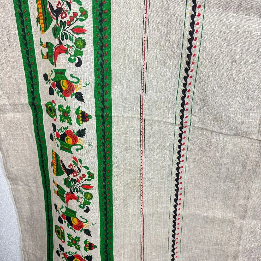 VTG Linen Folk Art Tablecloth Pennsylvania Dutch